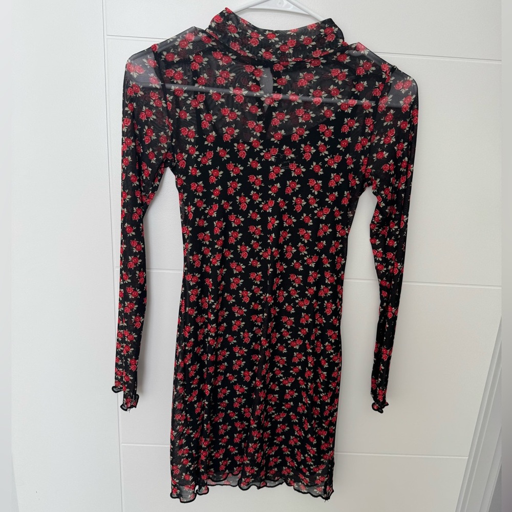 Floral Black and Red Mesh Girls Dress